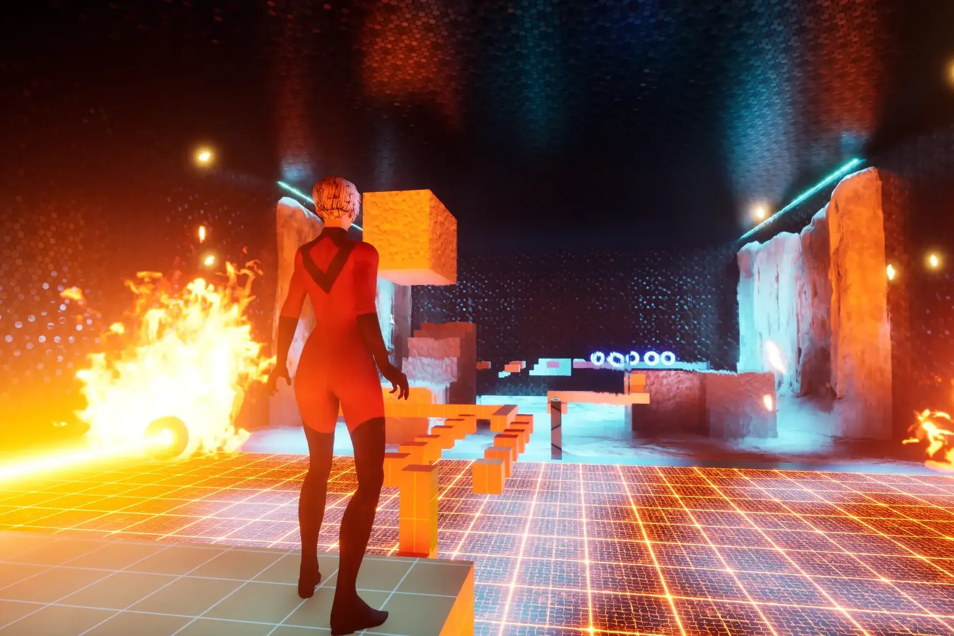 A screenshot from The Obsidian Trials, showcasing the combined fire and ice level.